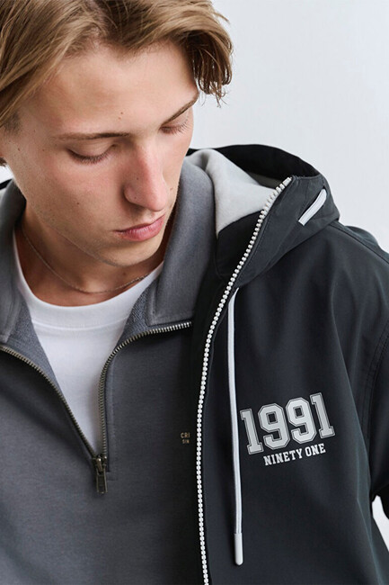 Erkek 1991 Kapüşonlu Ceket 0110622-71379 Siyah - Thumbnail