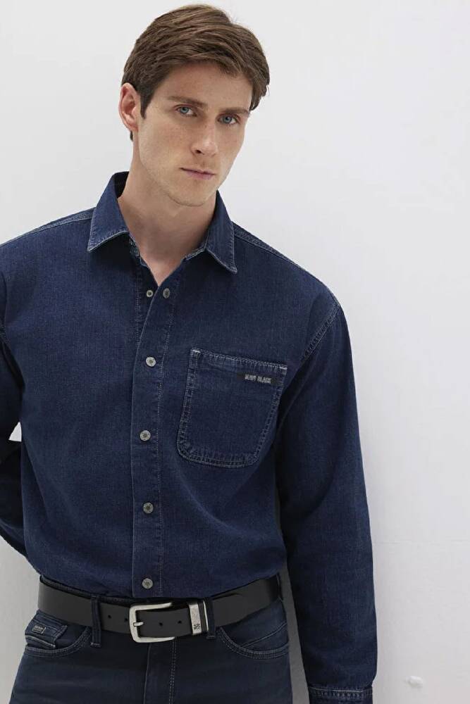 Erkek Aidan Mavi Black Denim Gömlek 0210588-90768 Lacivert 
