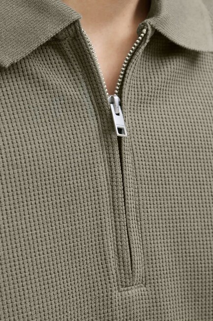 Erkek Austın Zıp Polo Tişört 12279177 Yeşil - Thumbnail