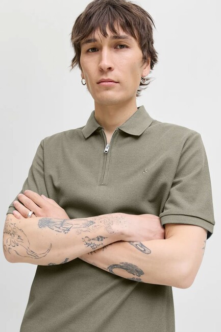 Erkek Austın Zıp Polo Tişört 12279177 Yeşil - Thumbnail