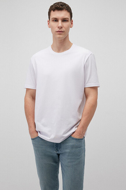 Erkek Basic Bisiklet Yaka Tişört 0610252-620 Beyaz (1)