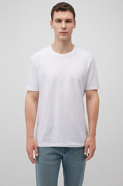 Erkek Basic Bisiklet Yaka Tişört 0610252-620 Beyaz (3)