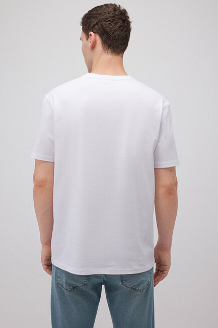 Erkek Basic Bisiklet Yaka Tişört 0610252-620 Beyaz - Thumbnail