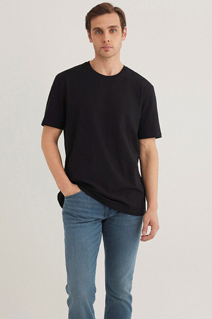 Erkek Basic Bisiklet Yaka Tişört 0610252-900 Siyah (2)