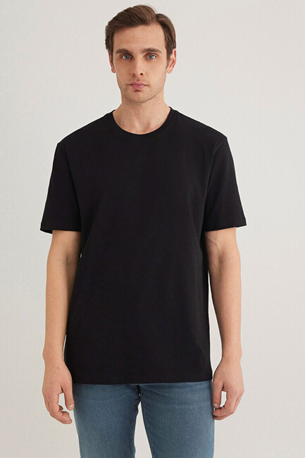 Erkek Basic Bisiklet Yaka Tişört 0610252-900 Siyah - Thumbnail