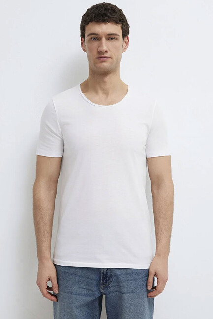 Erkek Basic Tshırt 064019-620 Beyaz - Thumbnail