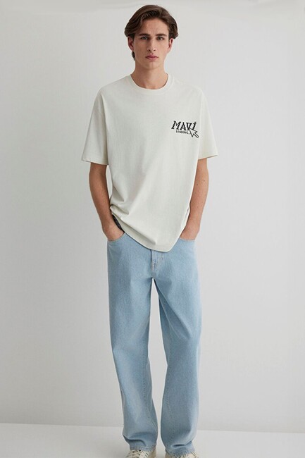 Erkek Baskılı Tişört 0612572-70142 Ekru (1)