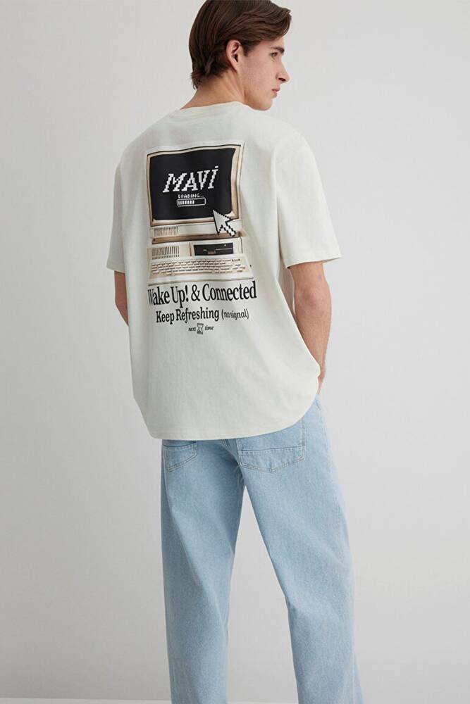 Erkek Baskılı Tişört 0612572-70142 Ekru 