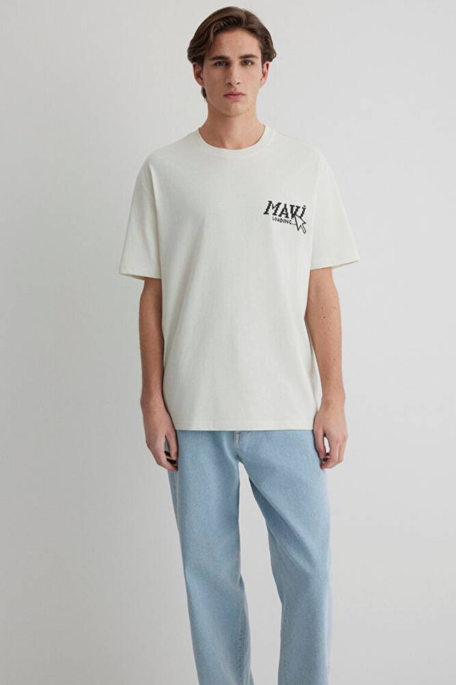 Erkek Baskılı Tişört 0612572-70142 Ekru 