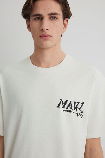 Erkek Baskılı Tişört 0612572-70142 Ekru - Thumbnail