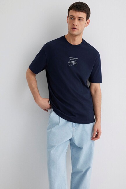 Erkek Baskılı Tişört 0612796-70490 Lacivert (1)