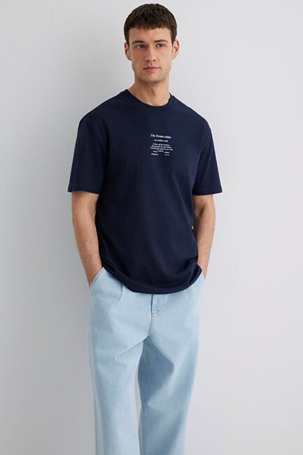 Erkek Baskılı Tişört 0612796-70490 Lacivert (2)