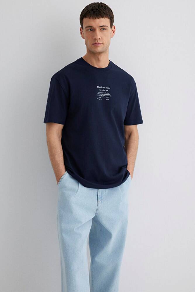 Erkek Baskılı Tişört 0612796-70490 Lacivert 