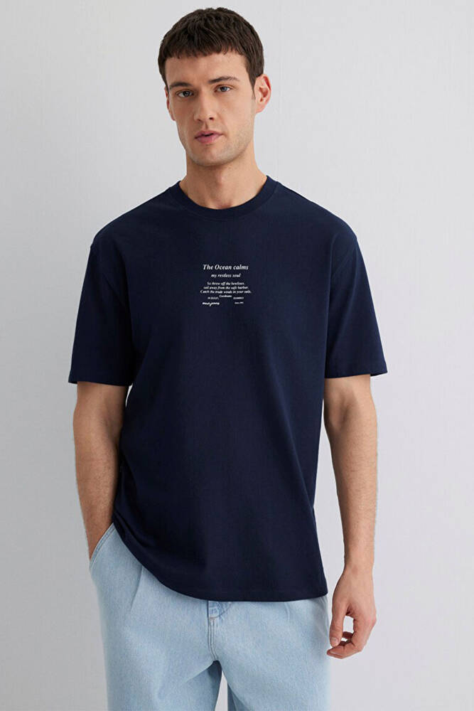 Erkek Baskılı Tişört 0612796-70490 Lacivert 
