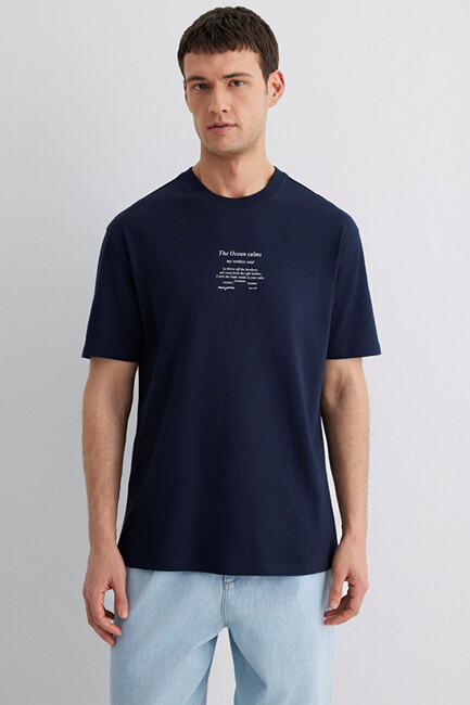 Erkek Baskılı Tişört 0612796-70490 Lacivert - Thumbnail