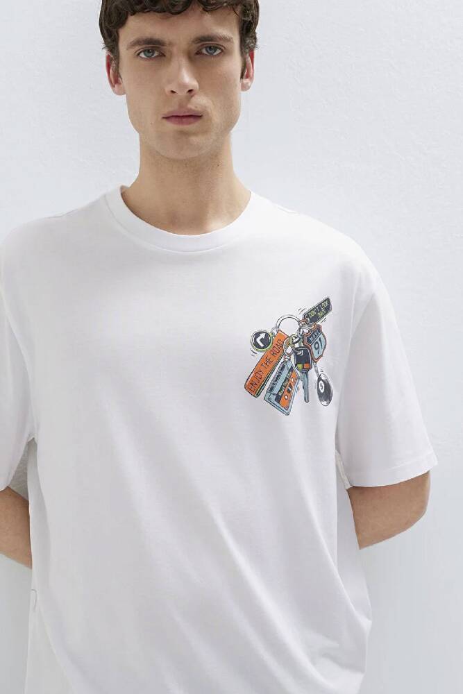 Erkek Baskılı Tişört 0613390-620 Beyaz 