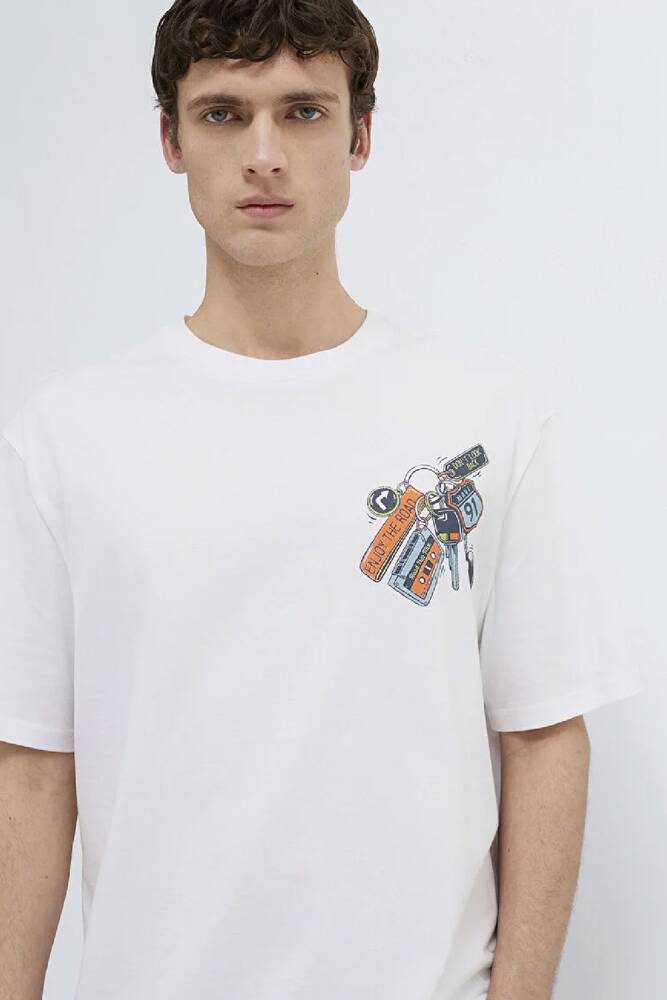 Erkek Baskılı Tişört 0613390-620 Beyaz 