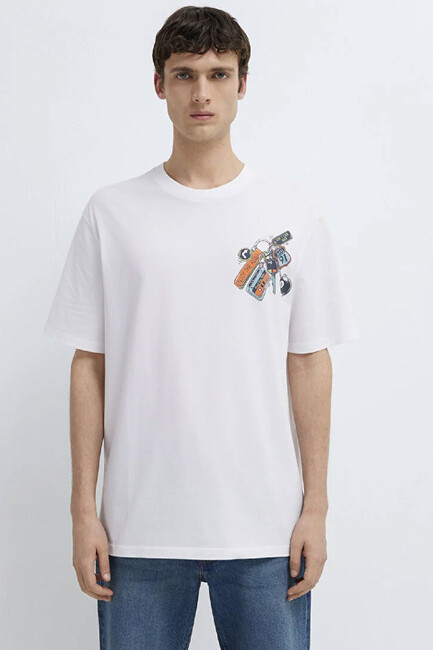 Erkek Baskılı Tişört 0613390-620 Beyaz - Thumbnail