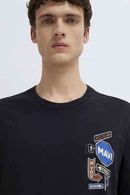 Erkek Baskılı Tişört 0613391-900 Siyah - Thumbnail