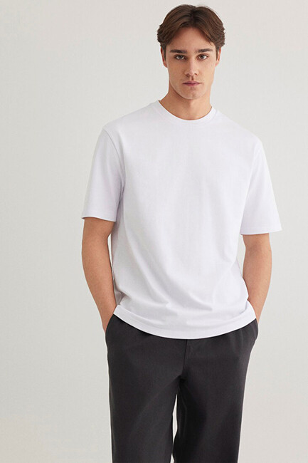 Erkek Bisiklet Yaka Basic Tişört 0611924-620 Beyaz (1)