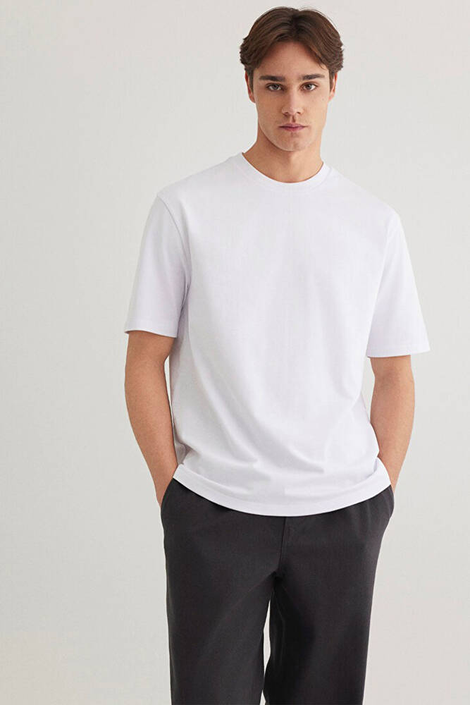 Erkek Bisiklet Yaka Basic Tişört 0611924-620 Beyaz 