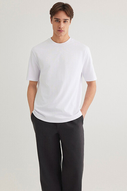 Erkek Bisiklet Yaka Basic Tişört 0611924-620 Beyaz (2)
