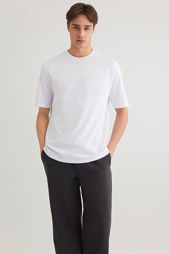 Erkek Bisiklet Yaka Basic Tişört 0611924-620 Beyaz 