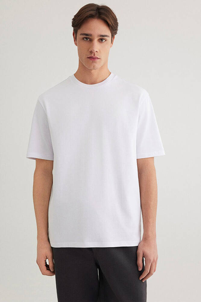 Erkek Bisiklet Yaka Basic Tişört 0611924-620 Beyaz 