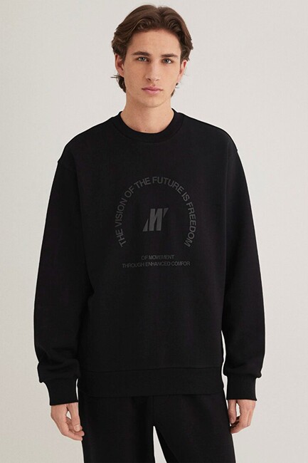 Erkek Bisiklet Yaka Sweat 0S10355-71379 Siyah - Thumbnail