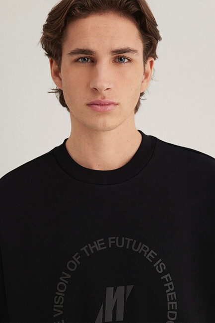 Erkek Bisiklet Yaka Sweat 0S10355-71379 Siyah - Thumbnail