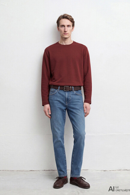 Erkek Bisiklet Yaka Sweat 0S20172-70409 Bordo  (1)