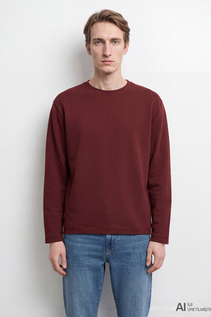 Erkek Bisiklet Yaka Sweat 0S20172-70409 Bordo  (2)
