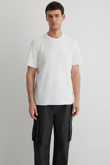 Erkek Bisiklet Yaka Tişört 0610277-70054 Beyaz - Thumbnail