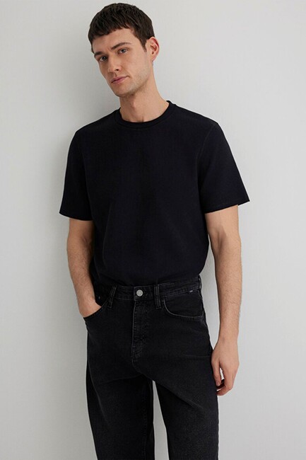 Erkek Bisiklet Yaka Tişört 0610277-900 Siyah (1)