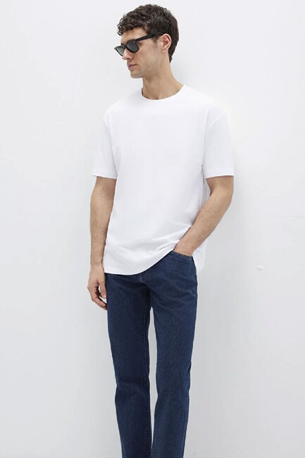 Erkek Bisiklet Yaka Tişört 0611596-620 Beyaz (2)