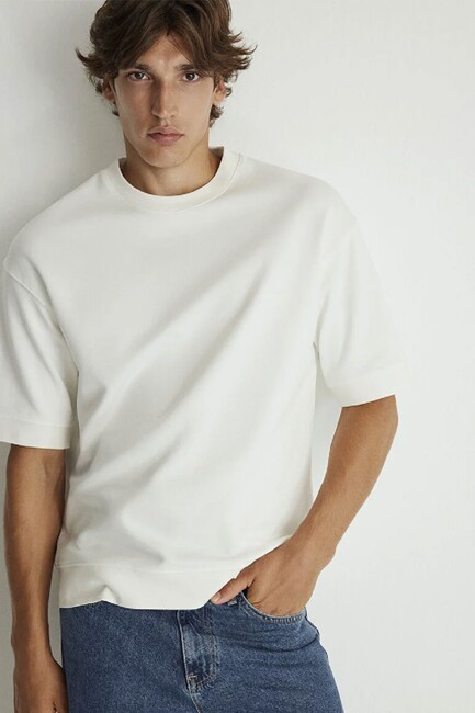 Erkek Bisiklet Yaka Tişört 0611614-70057 Ekru (1)