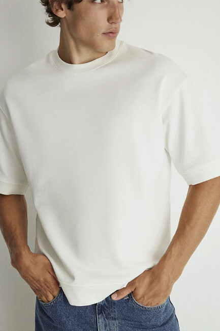 Erkek Bisiklet Yaka Tişört 0611614-70057 Ekru - Thumbnail