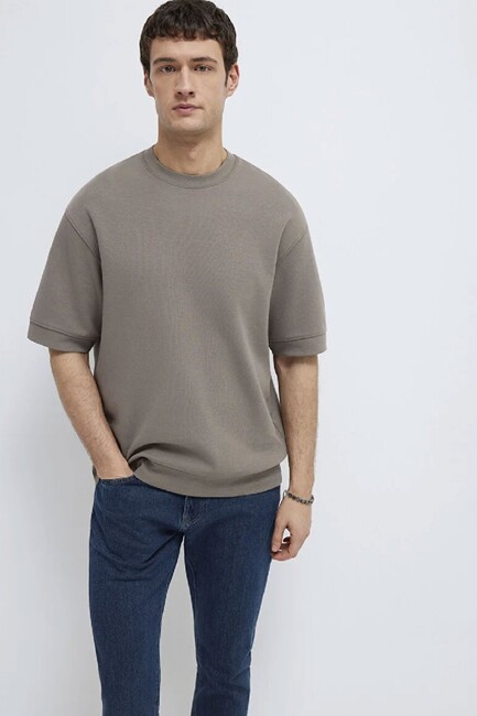 Erkek Bisiklet Yaka Tişört 0611614-87875 Bej (1)