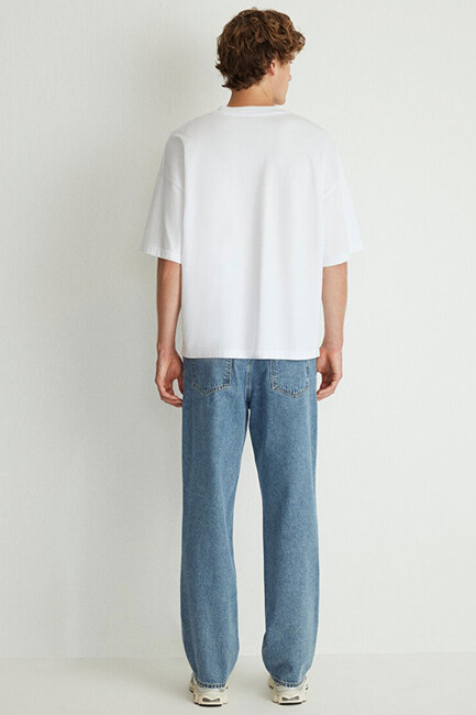 Erkek Bisiklet Yaka Tişört 0611931-620 Beyaz - Thumbnail