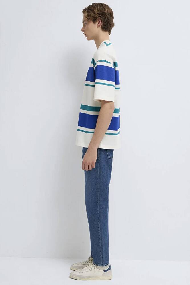Erkek Blok Çizgili Tişört 0613331-70057 Ekru 