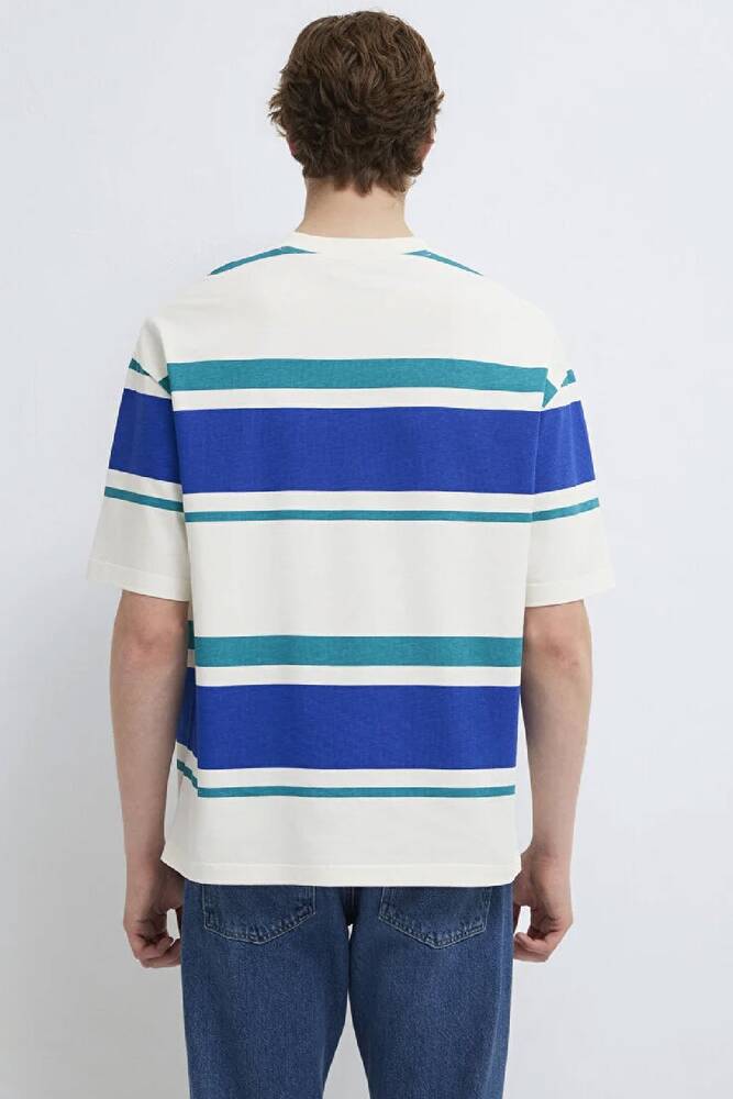 Erkek Blok Çizgili Tişört 0613331-70057 Ekru 