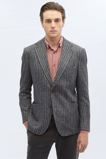 Erkek Çizgili Comfort Fit Örme Ceket CK-2620 10150786 Kahve (1)