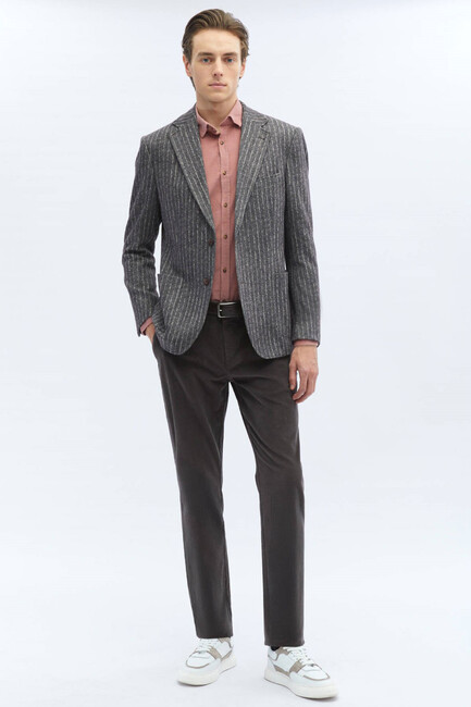 Erkek Çizgili Comfort Fit Örme Ceket CK-2620 10150786 Kahve (2)
