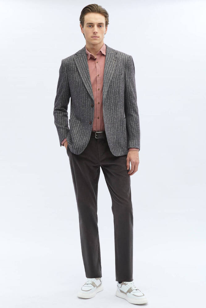 Erkek Çizgili Comfort Fit Örme Ceket CK-2620 10150786 Kahve 