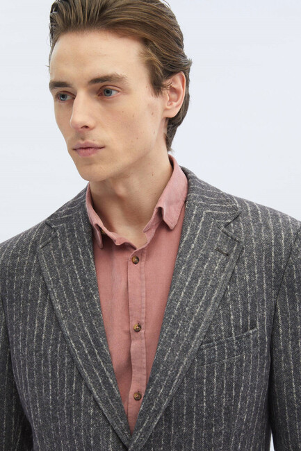 Erkek Çizgili Comfort Fit Örme Ceket CK-2620 10150786 Kahve - Thumbnail