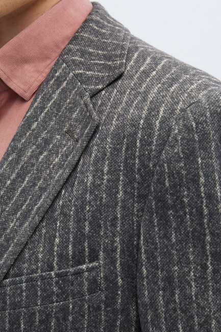 Erkek Çizgili Comfort Fit Örme Ceket CK-2620 10150786 Kahve - Thumbnail