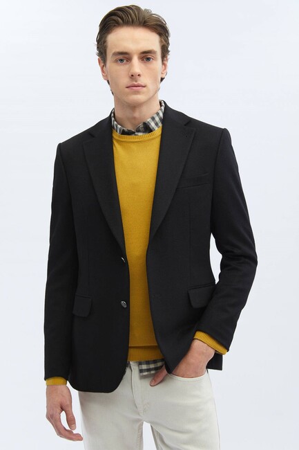 Erkek Modern Fit Yün Karışımlı Ceket CK-753 10152097 Siyah (1)