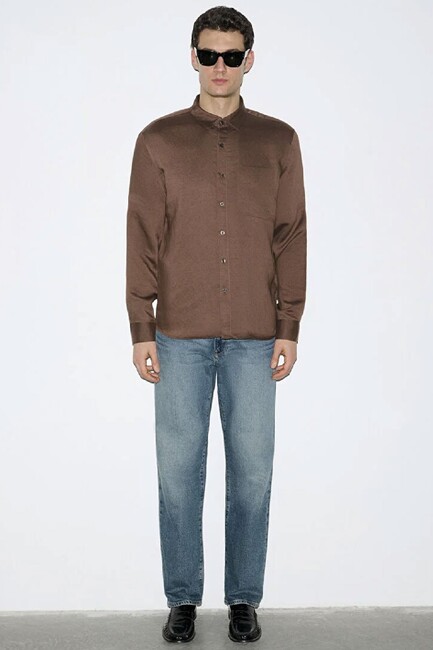 Erkek Çizgili Cepli Gömlek 0211877-91414 Kahve (3)