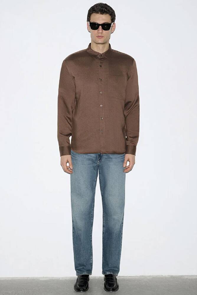 Erkek Çizgili Cepli Gömlek 0211877-91414 Kahve 