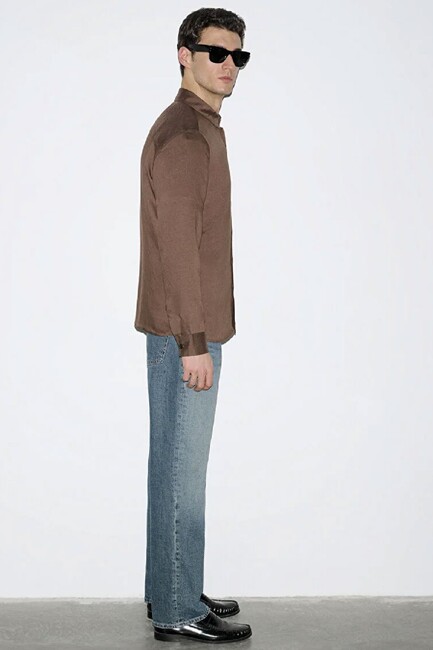 Erkek Çizgili Cepli Gömlek 0211877-91414 Kahve - Thumbnail